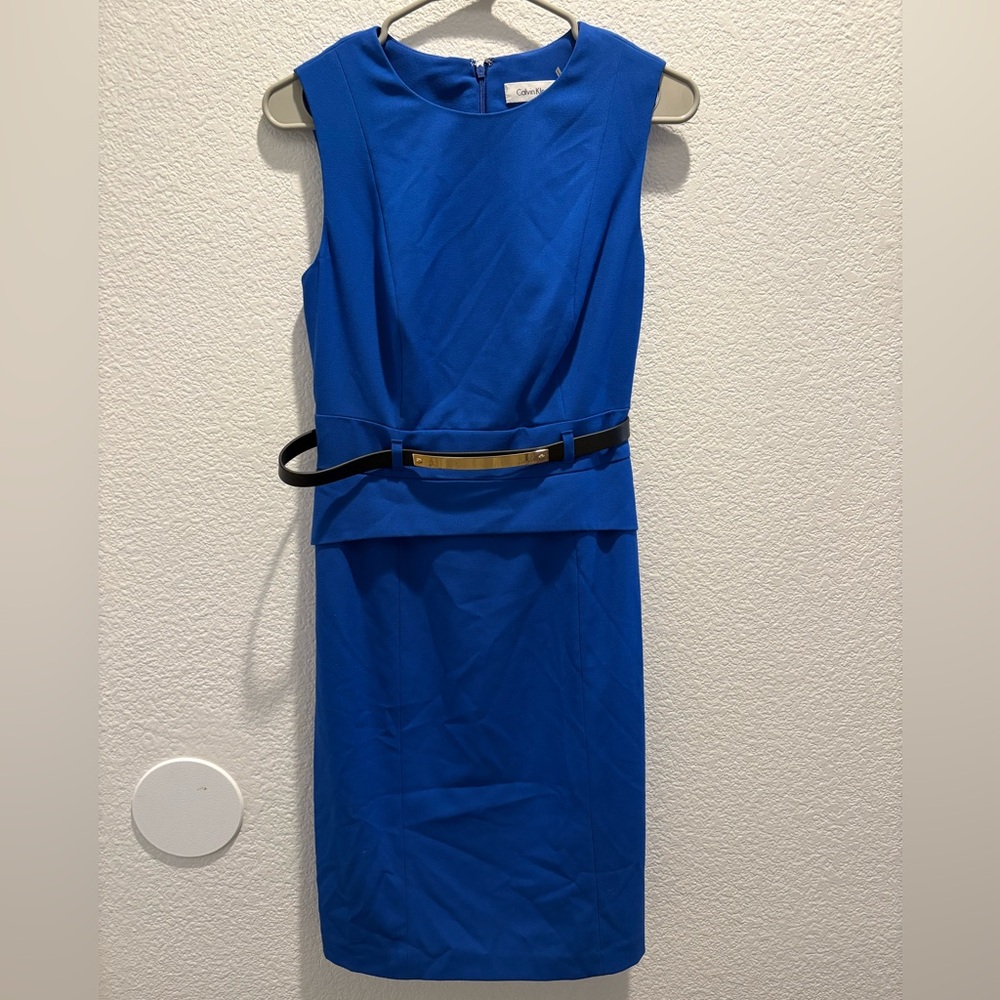 Calvin Klein Royal Blue Belted Midi Dress
